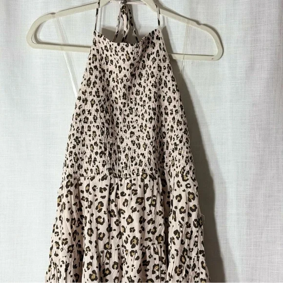 Leopard Smocked‎ Halter Tiered Flowy Mini Dress - Picture 2 of 8